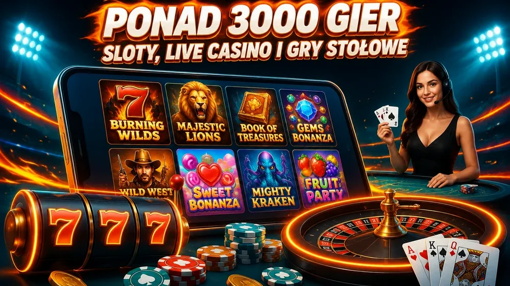 siatka slotów i stołów live casino od różnych dostawców